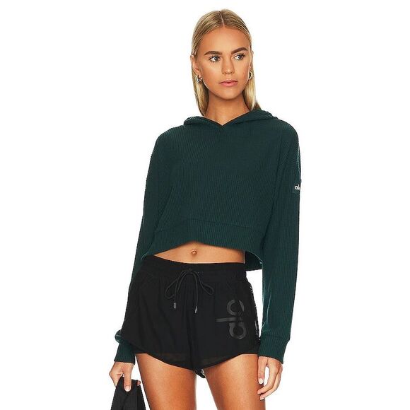 Alo Yoga Tops - Alo Yoga Ribbed Cropped Muse Hoodie Midnight Green Sold Out Color Women’s M